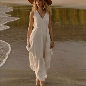 Pact Coastal Cotton Double Gauze Beach To Brunch Maxi Dress M